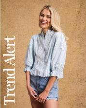 Linen Trim Blouse Sky Blue