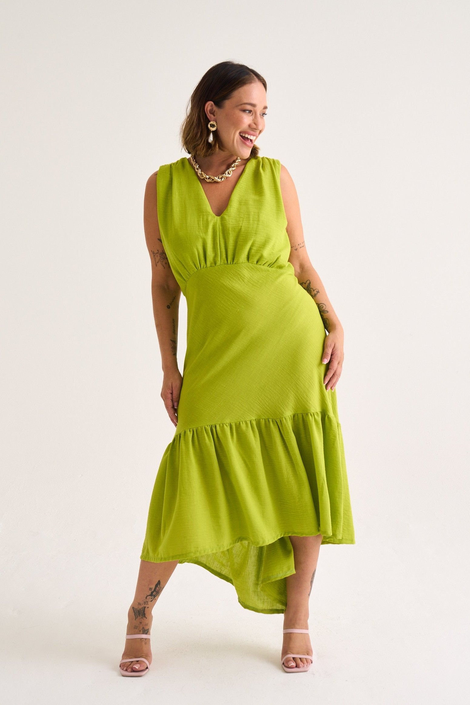 Lime Textured Katelyn Tier Dress