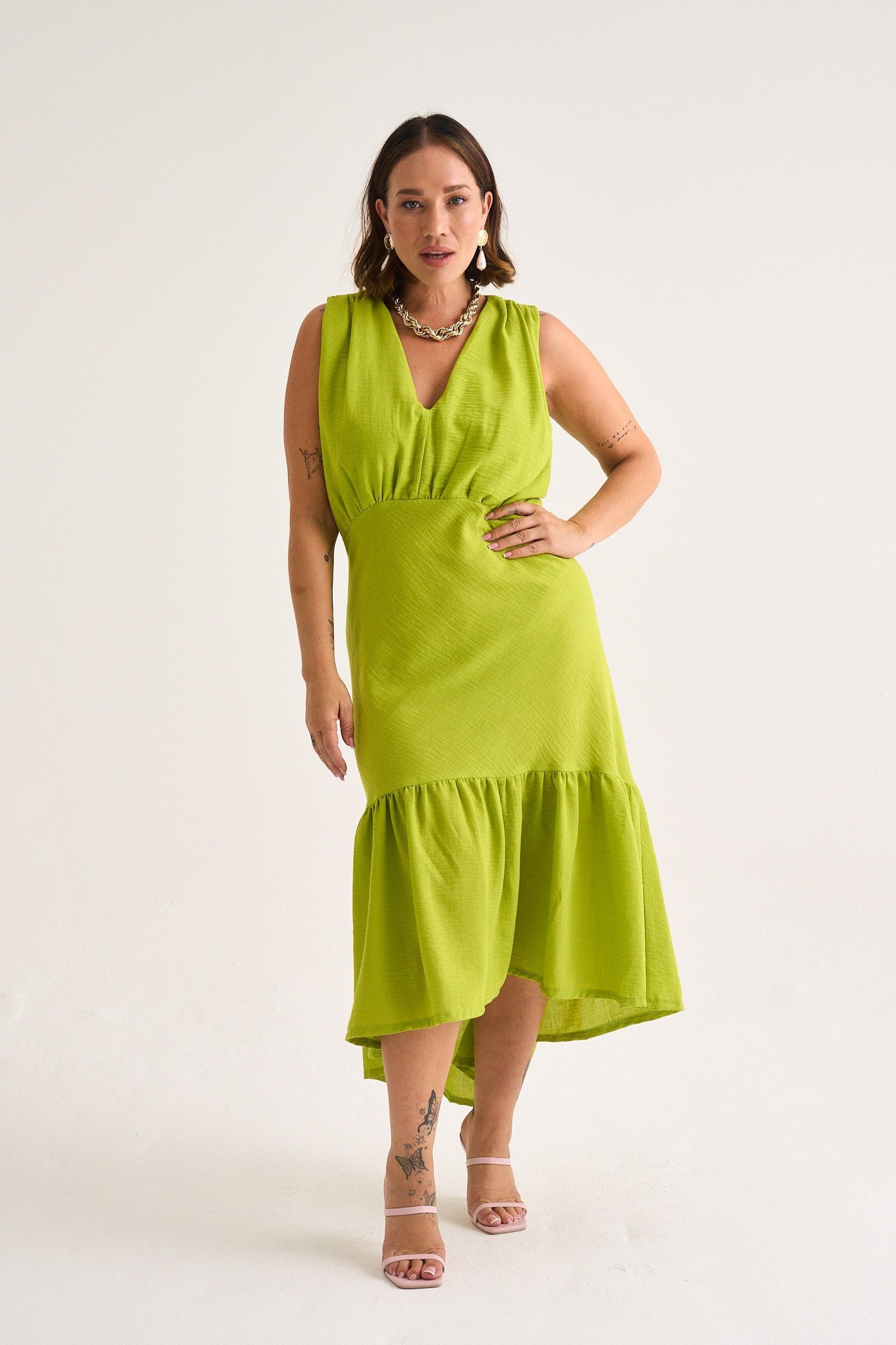 Lime Textured Katelyn Tier Dress