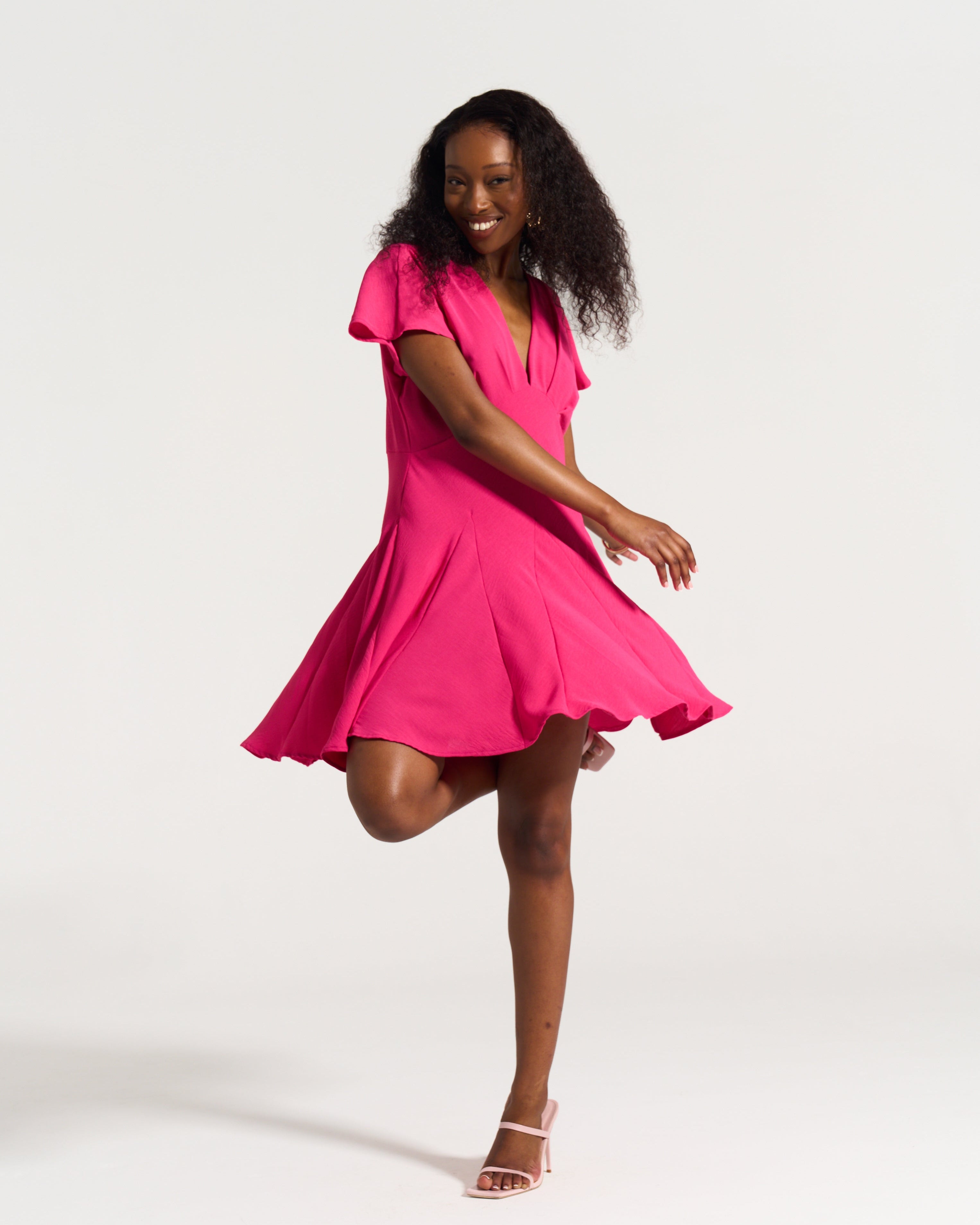 Gaby Flounce Dress in Hot Pink