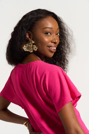 Gaby Flounce Dress in Hot Pink