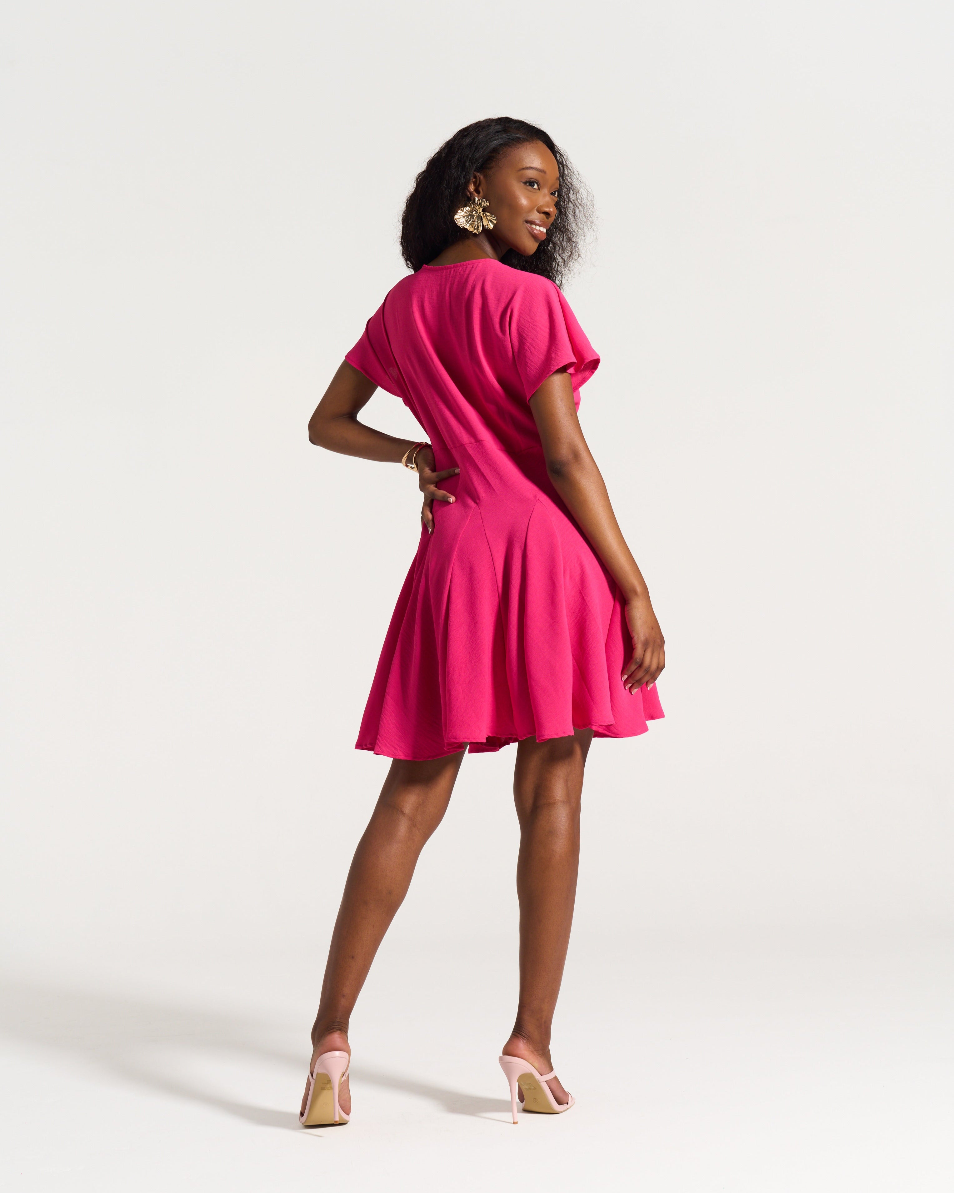 Gaby Flounce Dress in Hot Pink