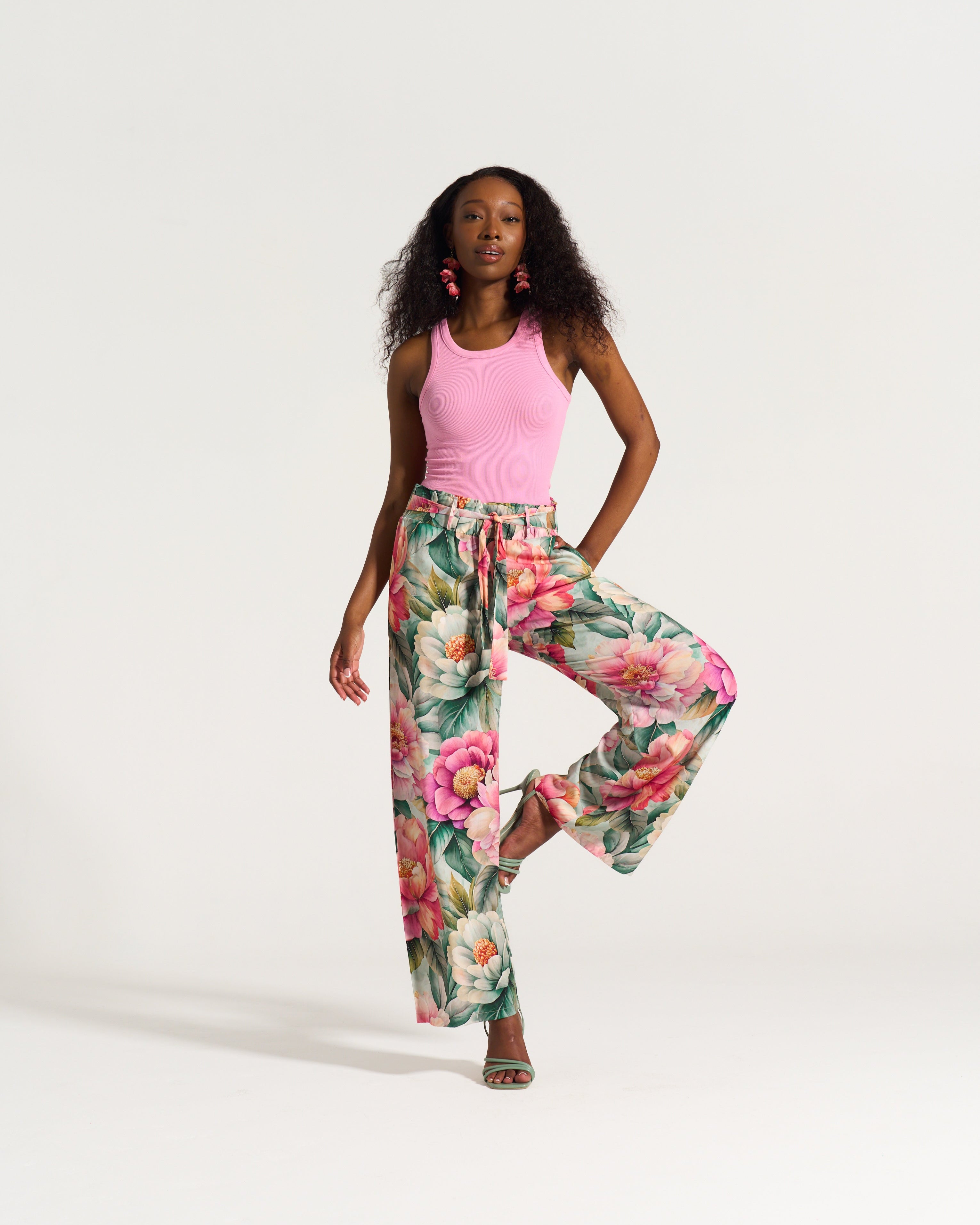 Paperbag Detail Pants Pink Daisy