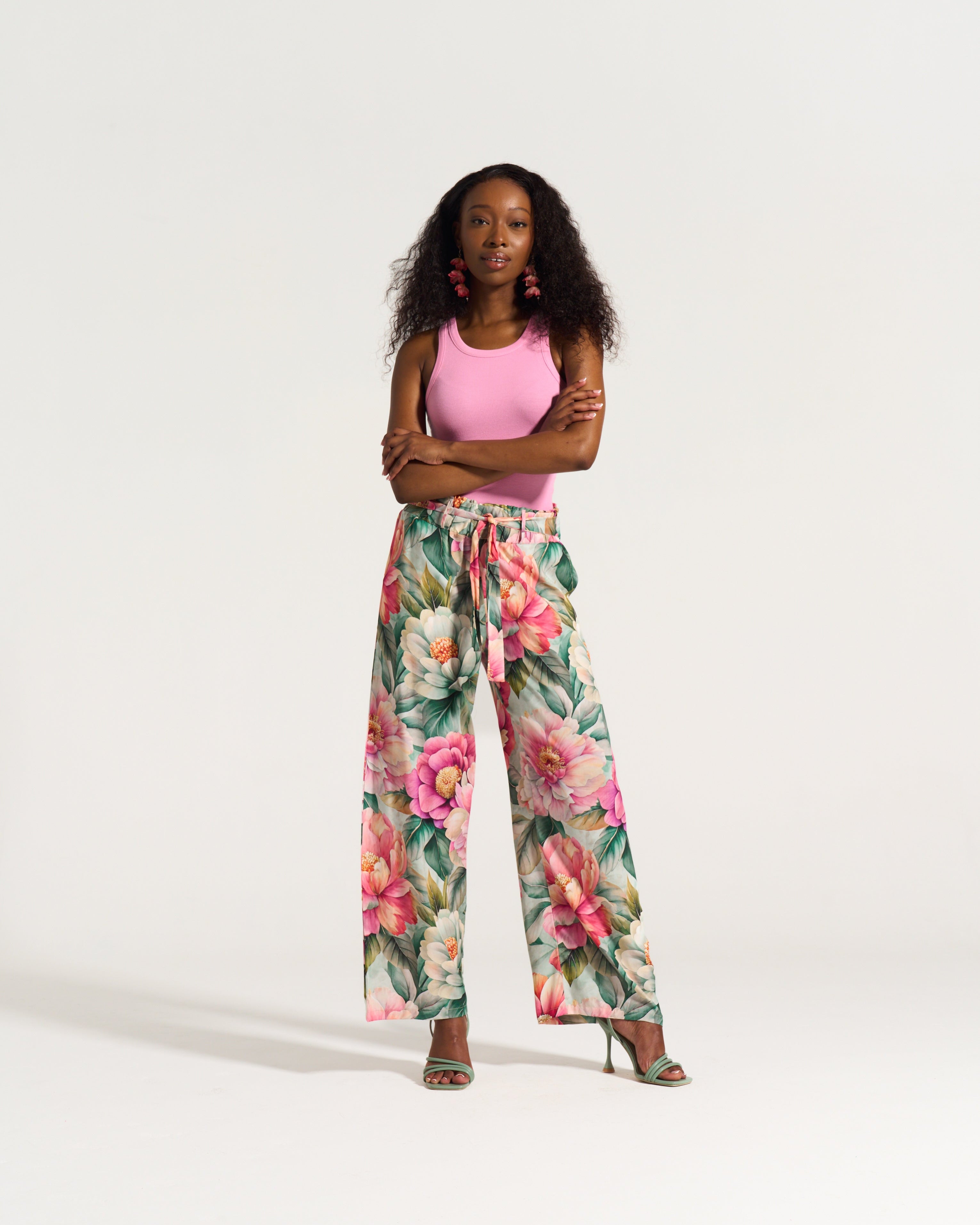 Paperbag Detail Pants Pink Daisy