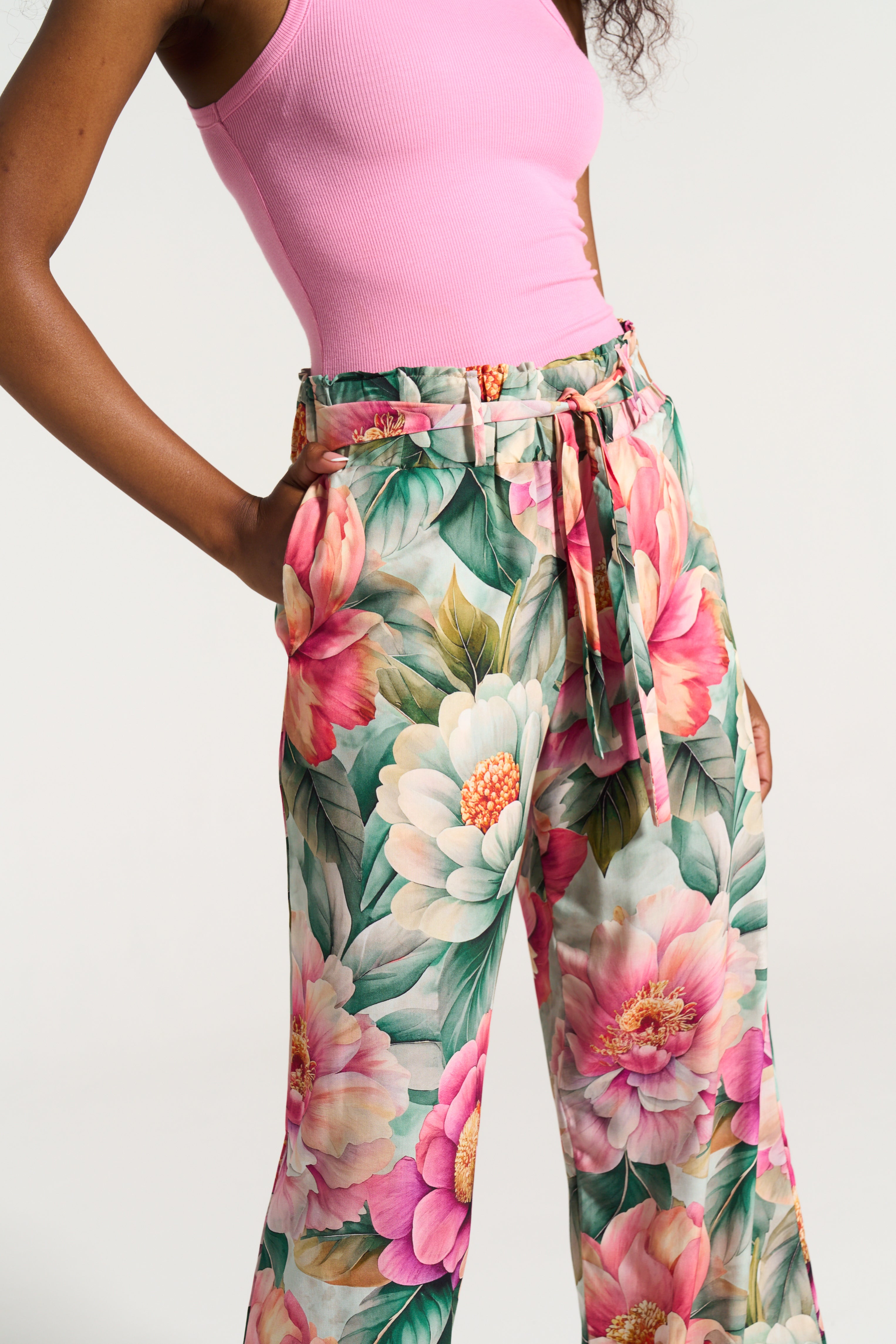 Paperbag Detail Pants Pink Daisy