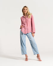 Ditsy Cotton Applique Shirt in Soft Pink