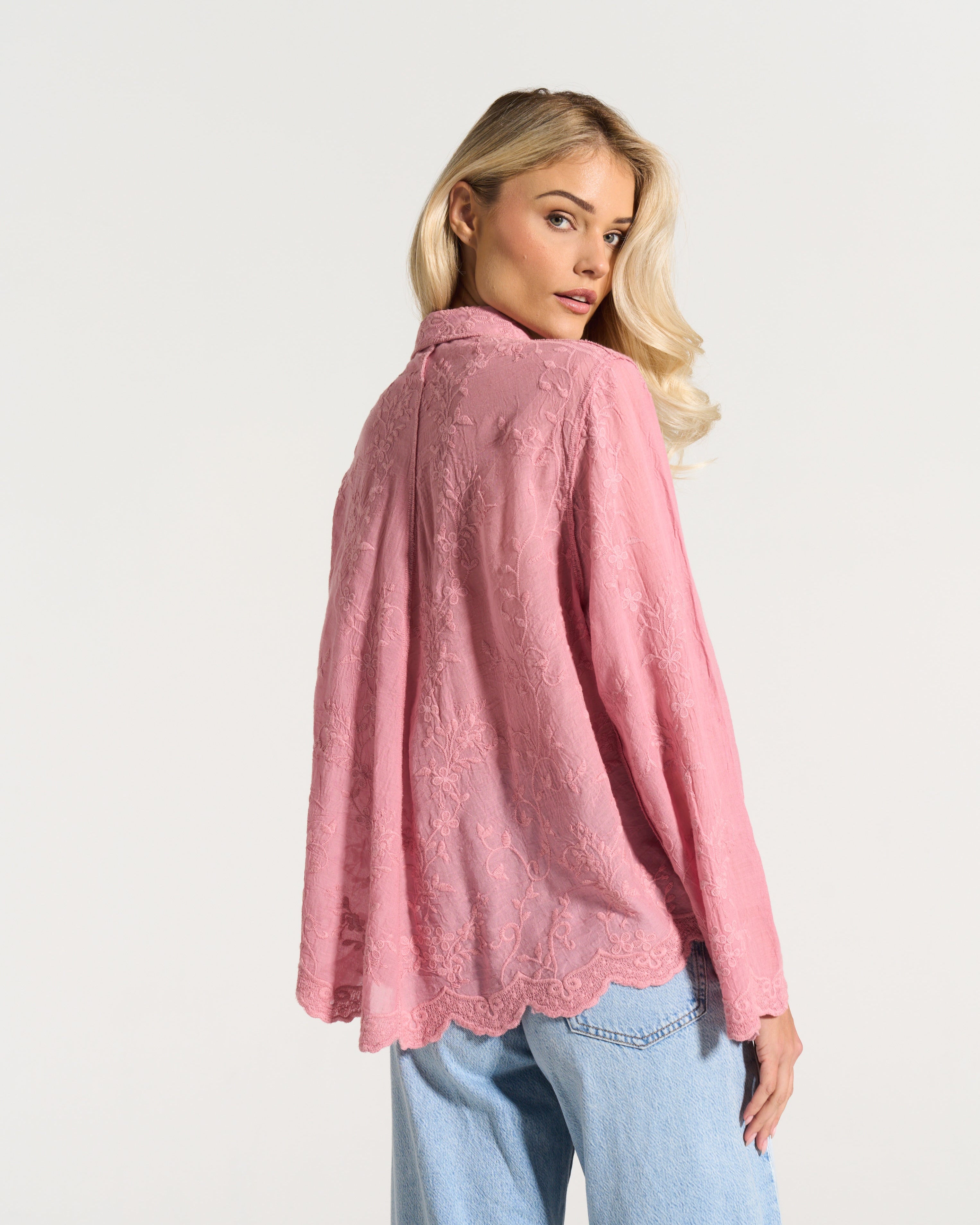 Ditsy Cotton Applique Shirt in Soft Pink