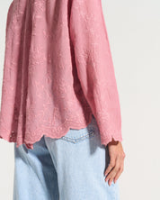 Ditsy Cotton Applique Shirt in Soft Pink