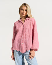 Ditsy Cotton Applique Shirt in Soft Pink