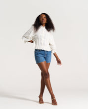 Linen Trim Blouse White