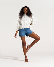 Linen Trim Blouse White