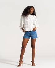 Linen Trim Blouse White