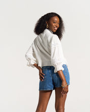 Linen Trim Blouse White