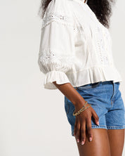 Linen Trim Blouse White