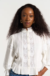 Linen Trim Blouse White