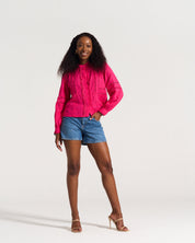 Ladder Trim Shirt in Hot Pink