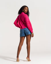 Ladder Trim Shirt in Hot Pink