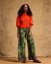 Linen Trim Blouse Orange