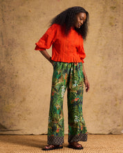 Linen Trim Blouse Orange