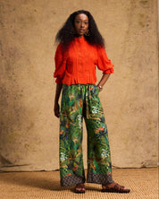 Linen Trim Blouse Orange