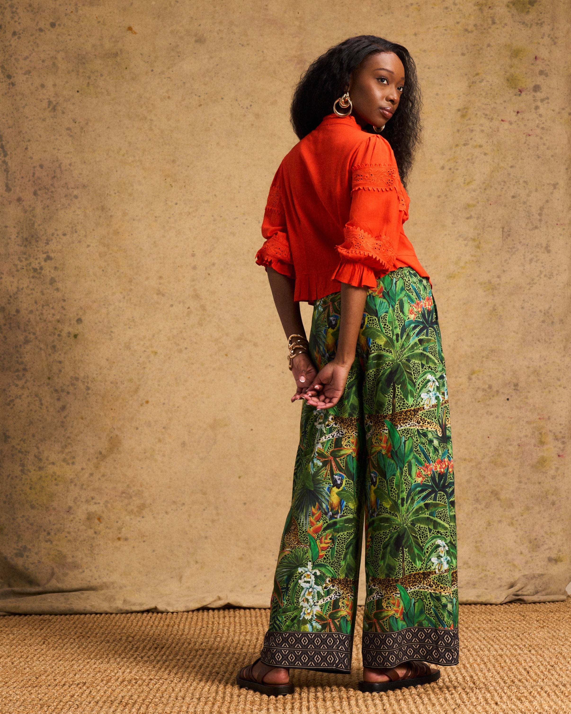 Linen Trim Blouse Orange