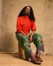 Linen Trim Blouse Orange