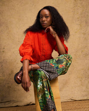 Linen Trim Blouse Orange