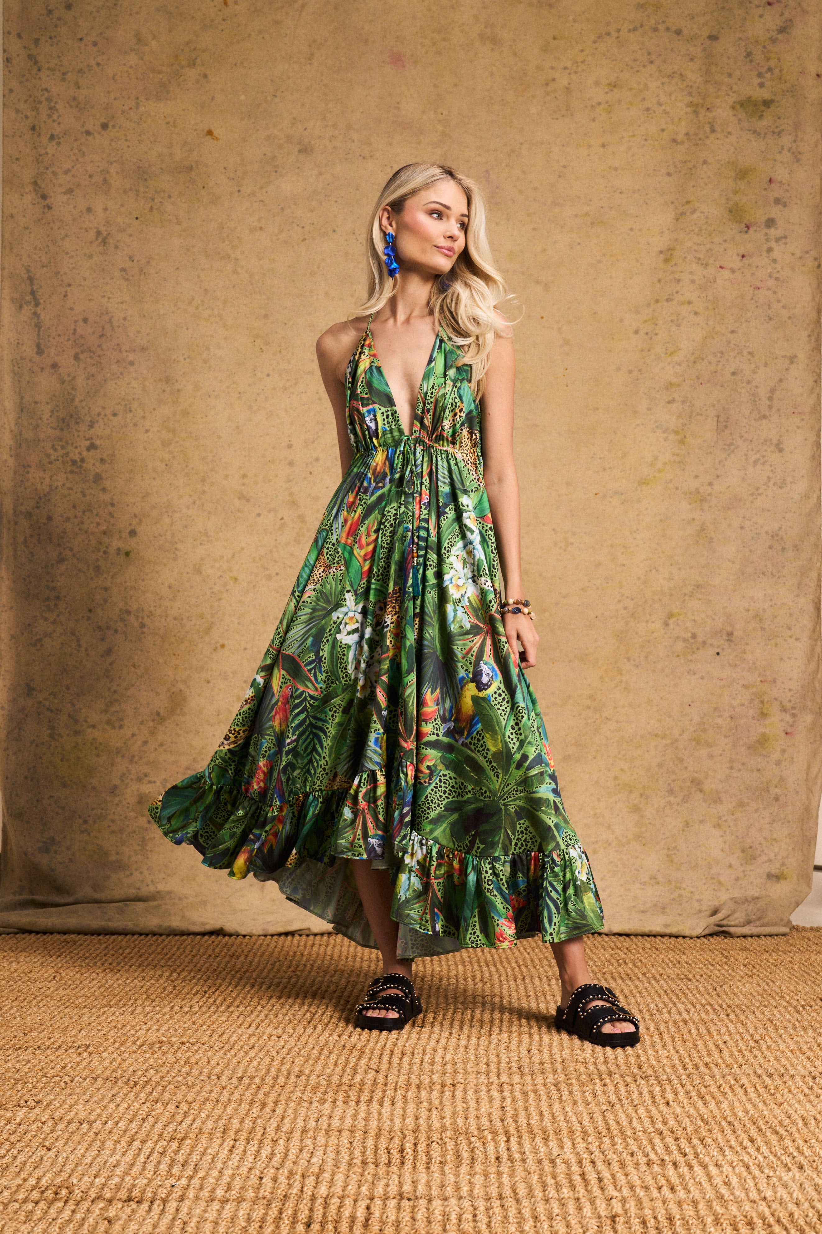 Vacation Frill Dress Amazon Cheetah