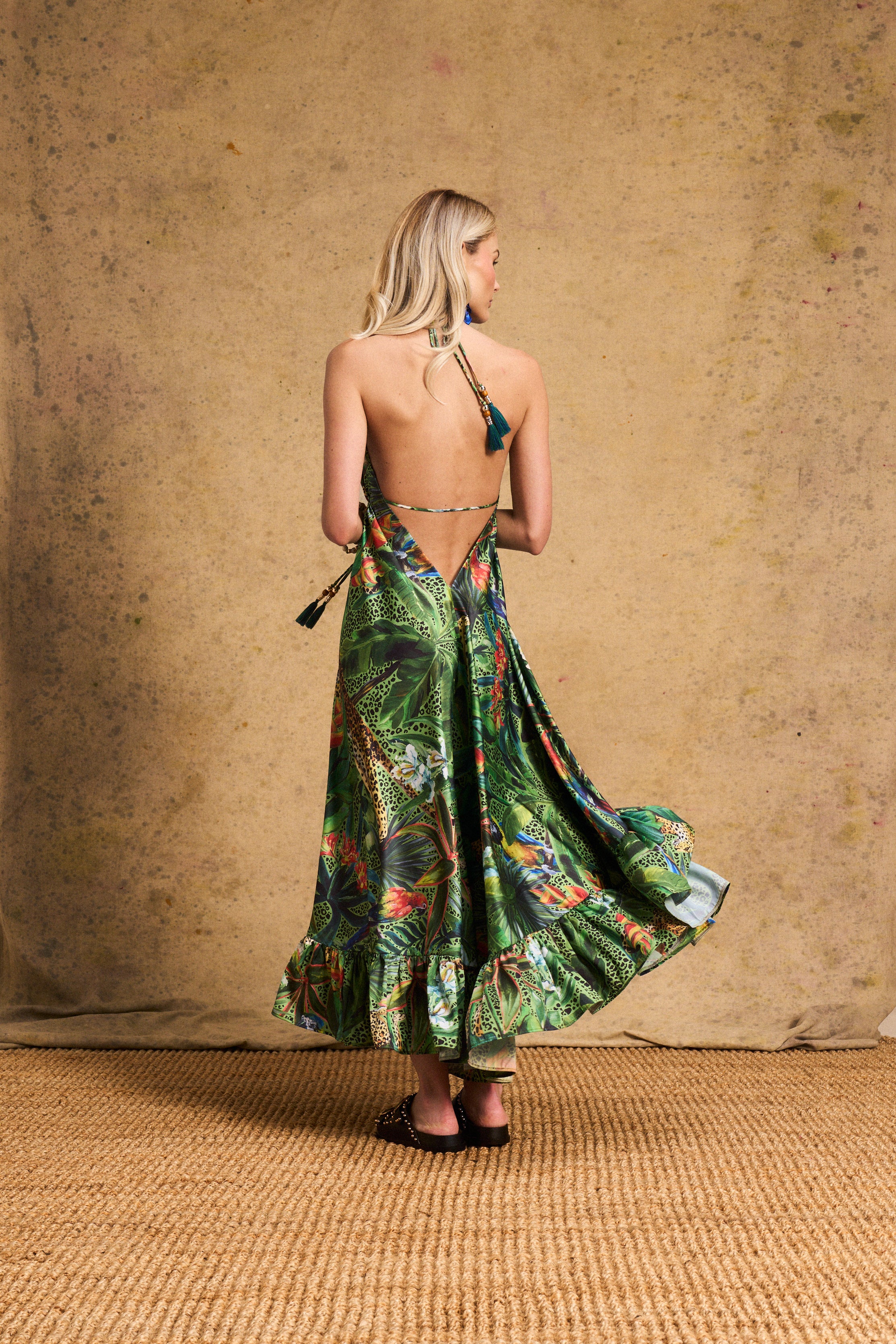 Vacation Frill Dress Amazon Cheetah