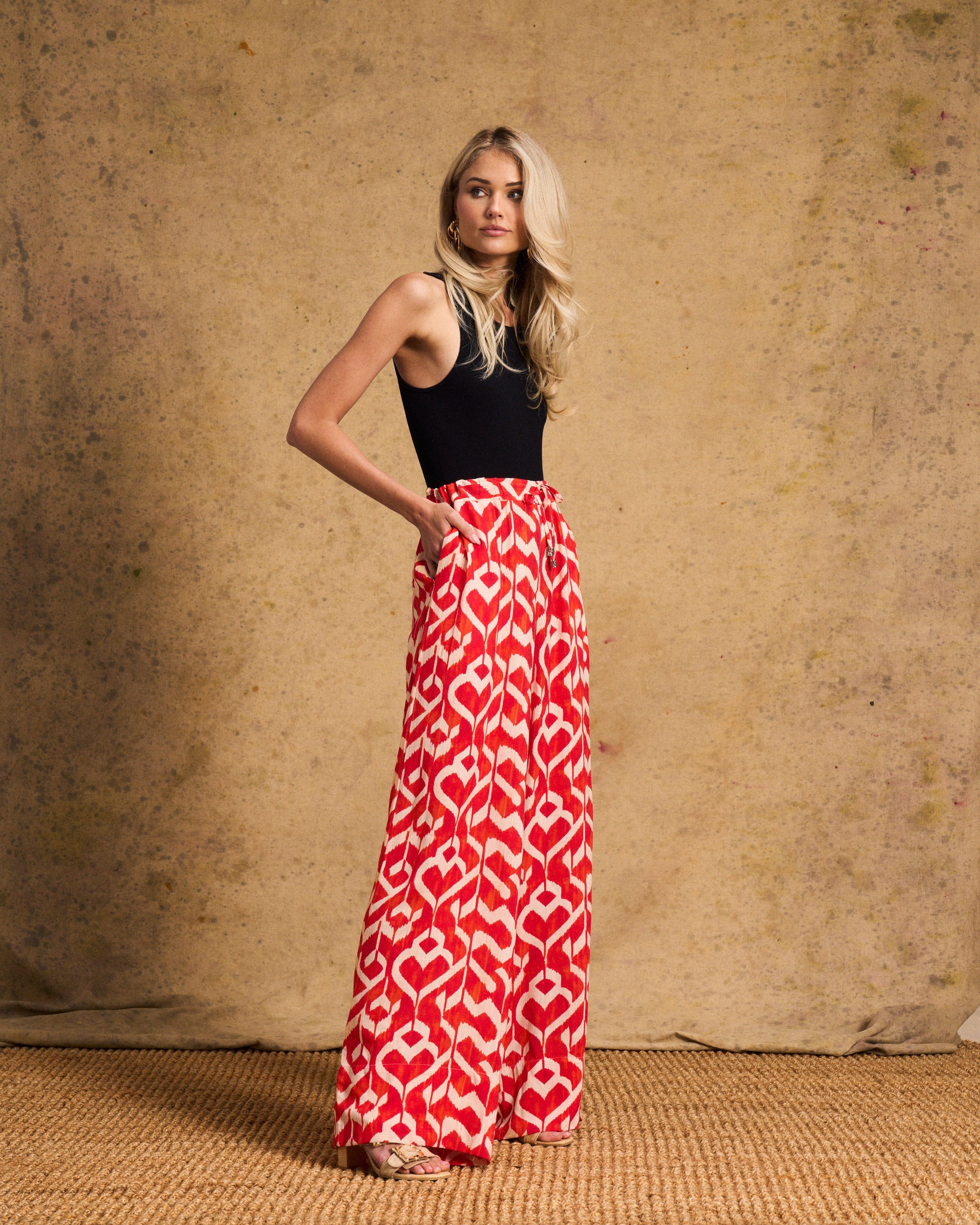 Relaxed Pants In Tangerine Ikat