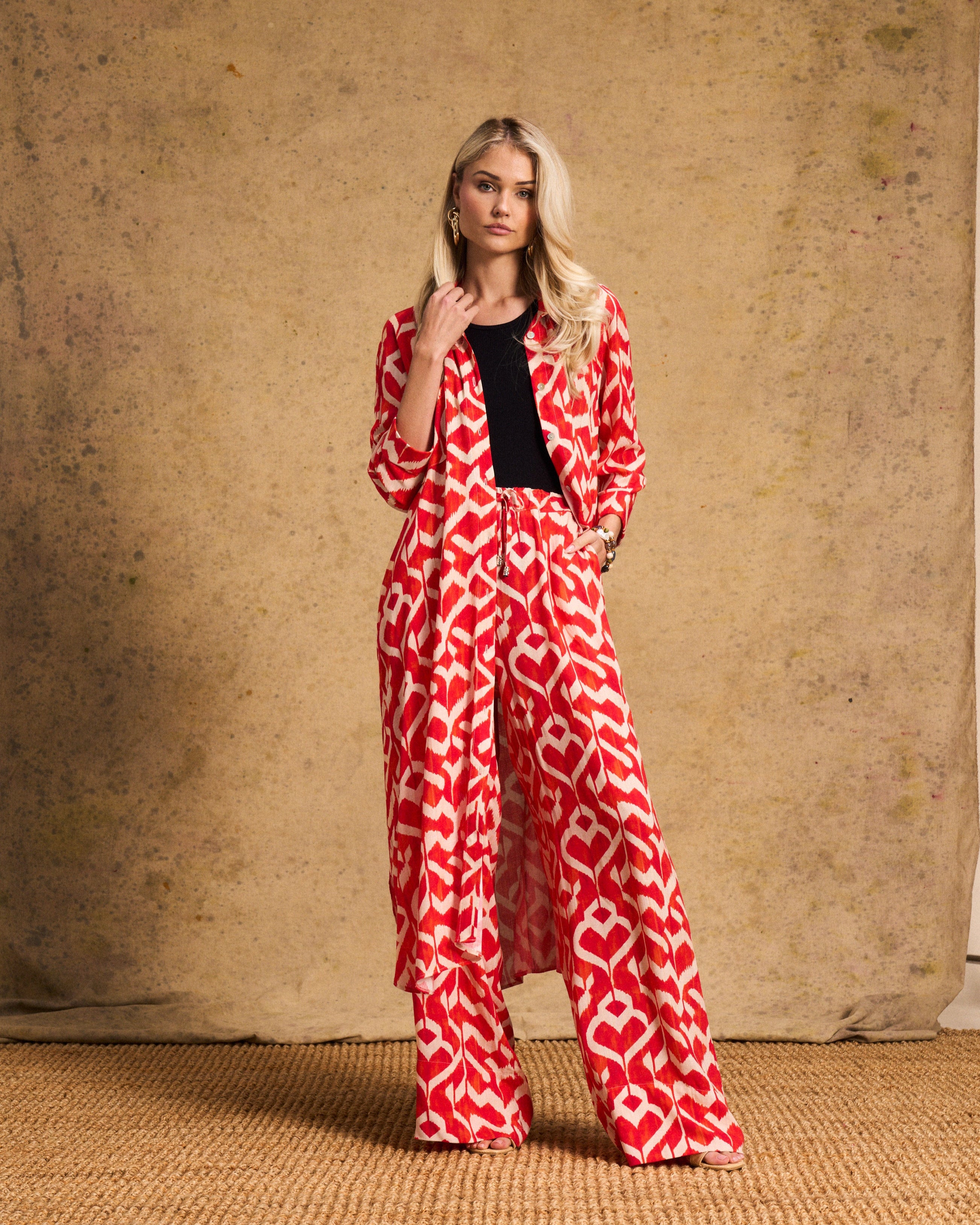 Liza Shirt Dress In Tangerine Ikat