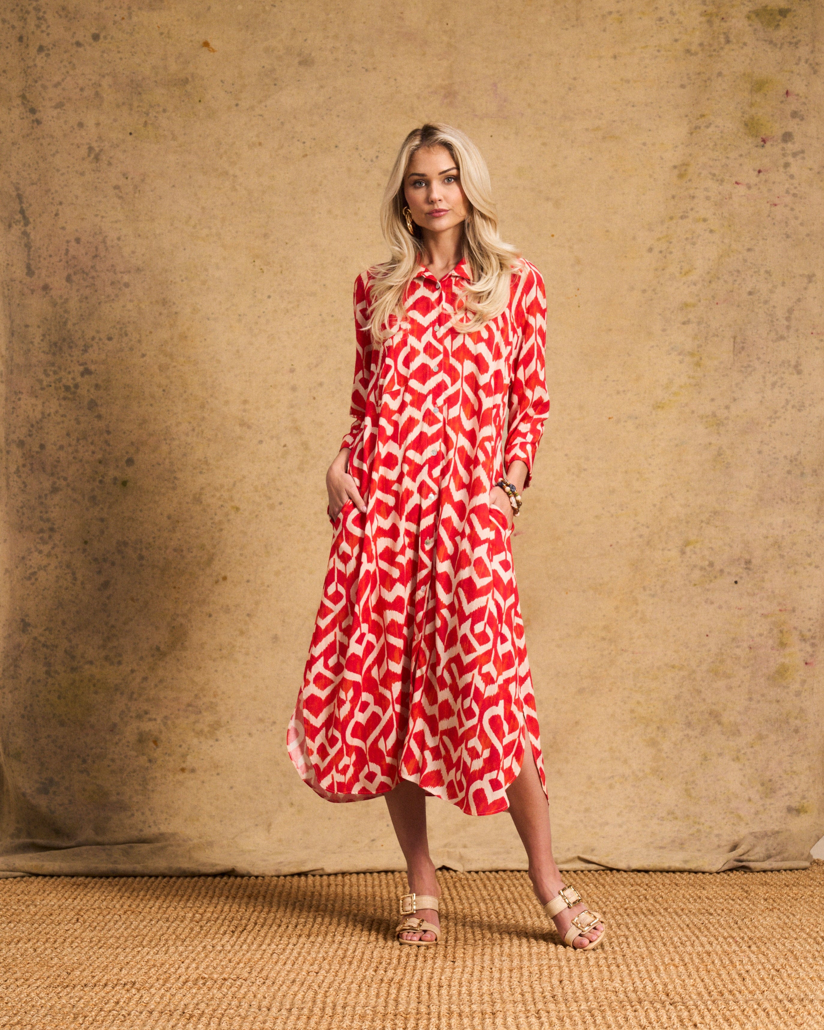 Liza Shirt Dress In Tangerine Ikat
