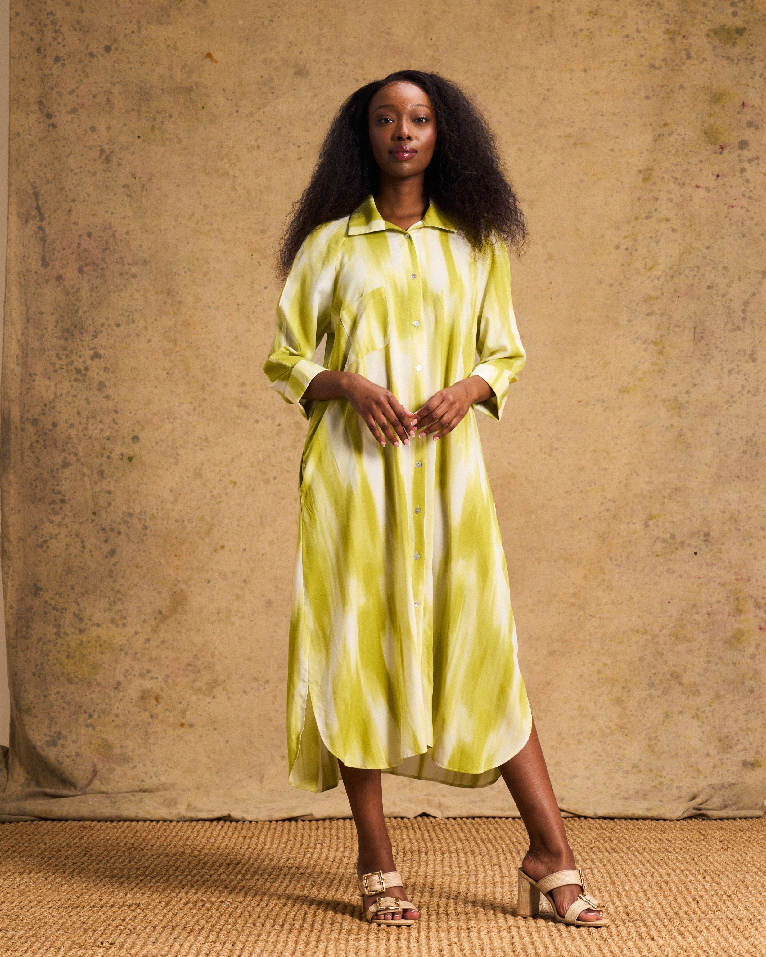 Liza Shirt Dress In Lime Lines