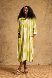 Liza Shirt Dress In Lime Lines