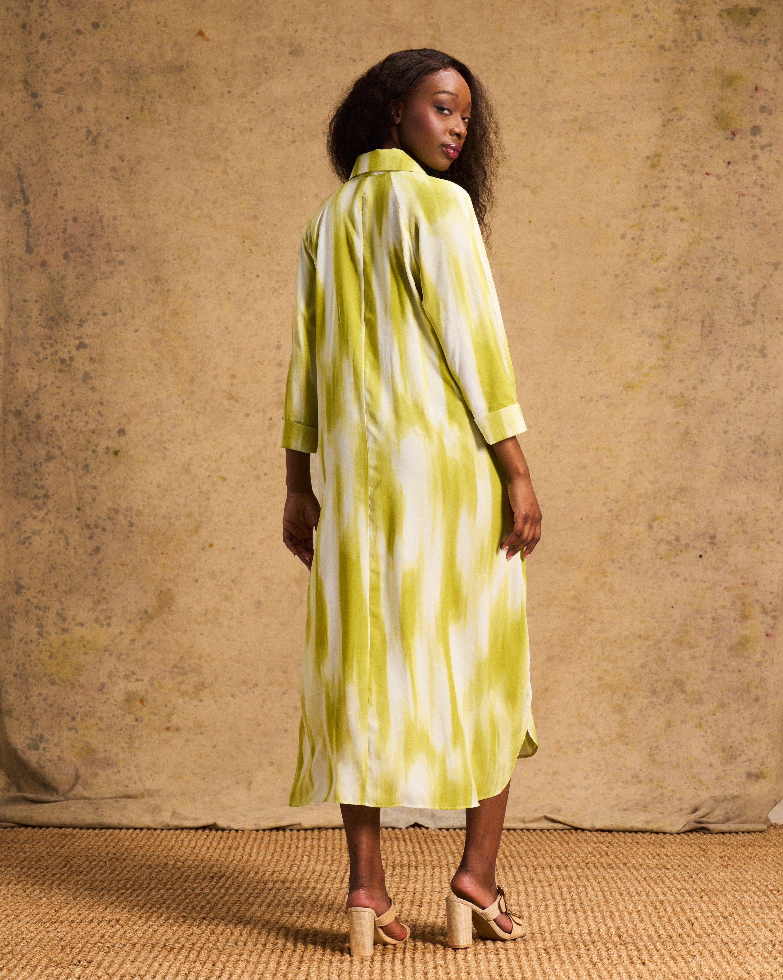Liza Shirt Dress In Lime Lines