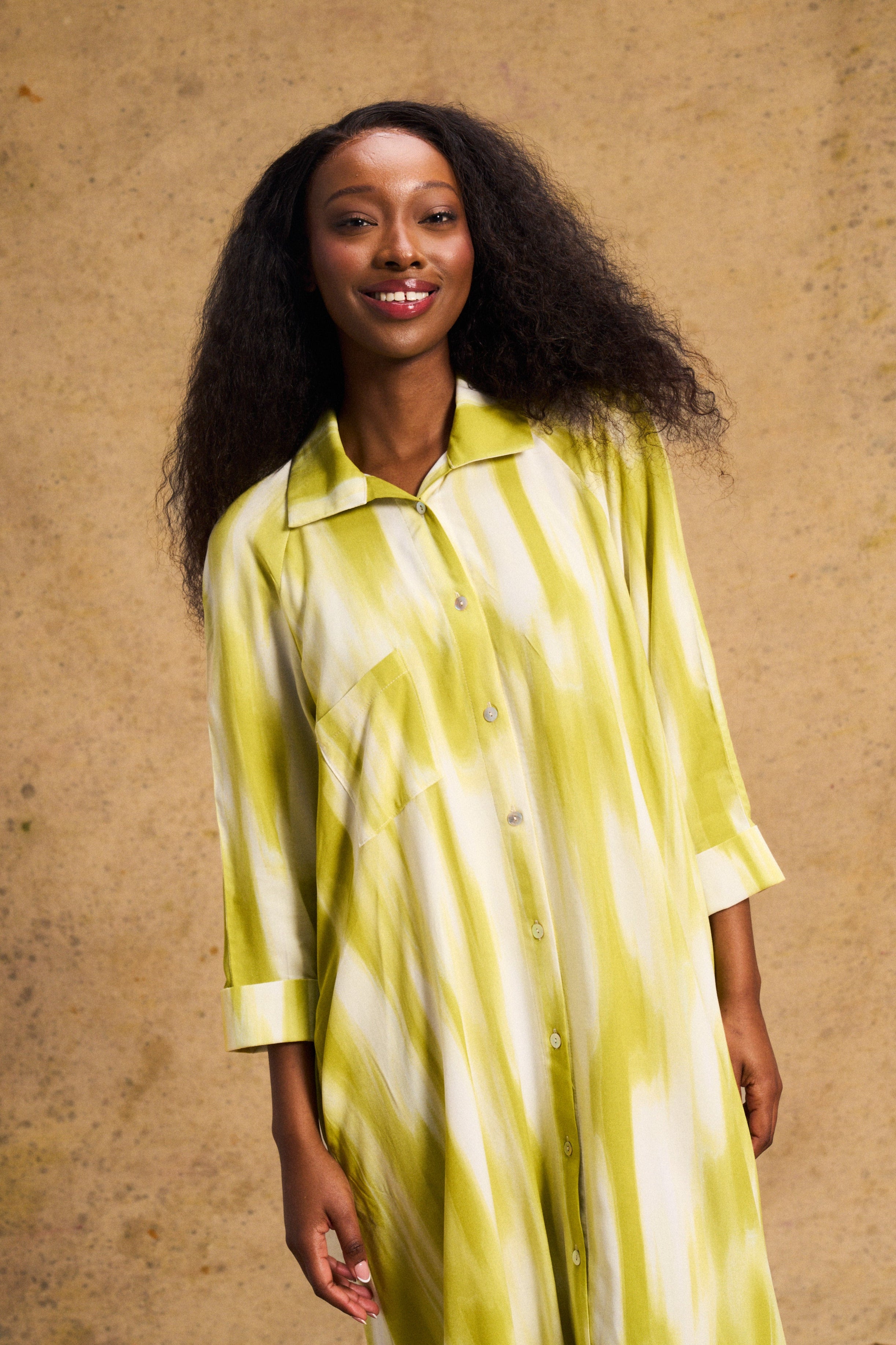 Liza Shirt Dress In Lime Lines