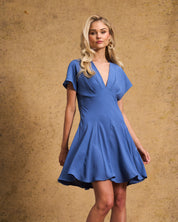 Gabby Flounce Dress In Denim Blue