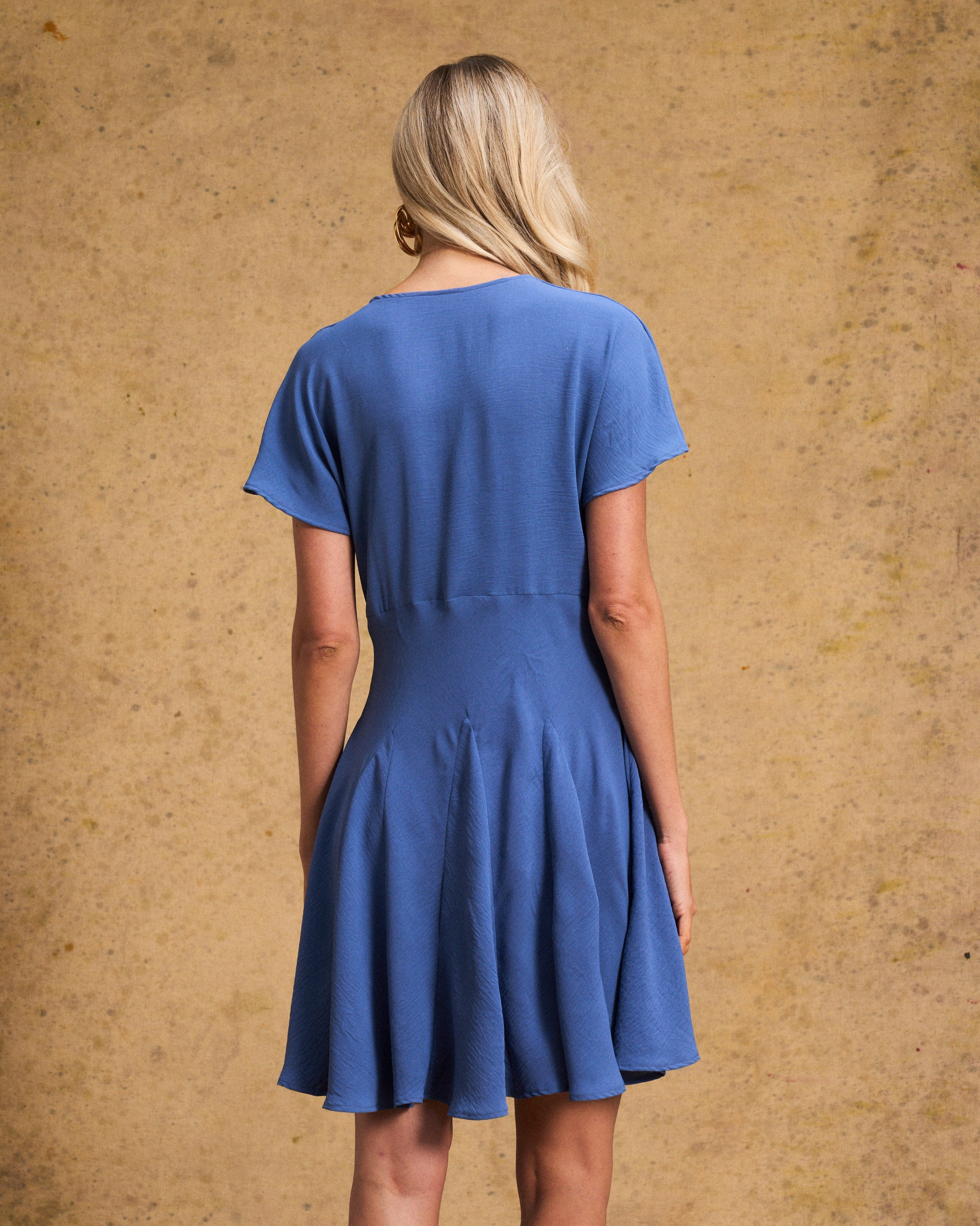 Gabby Flounce Dress In Denim Blue