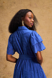 Fria Cotton Anglaise Dress Cobalt