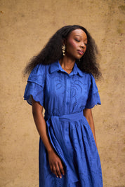 Fria Cotton Anglaise Dress Cobalt