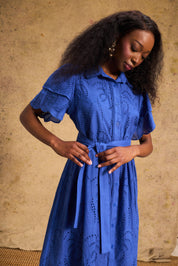 Fria Cotton Anglaise Dress Cobalt