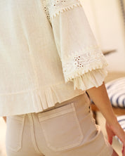 Linen Trim Blouse Oat