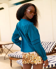 Ladder Trim Shirt in Teal