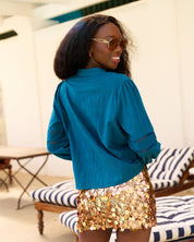 Ladder Trim Shirt in Teal