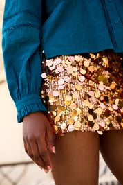 Ladder Trim Shirt in Teal