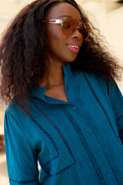 Ladder Trim Shirt in Teal