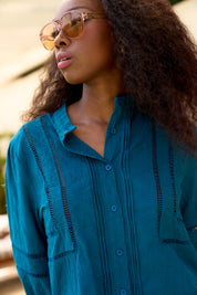 Ladder Trim Shirt in Teal