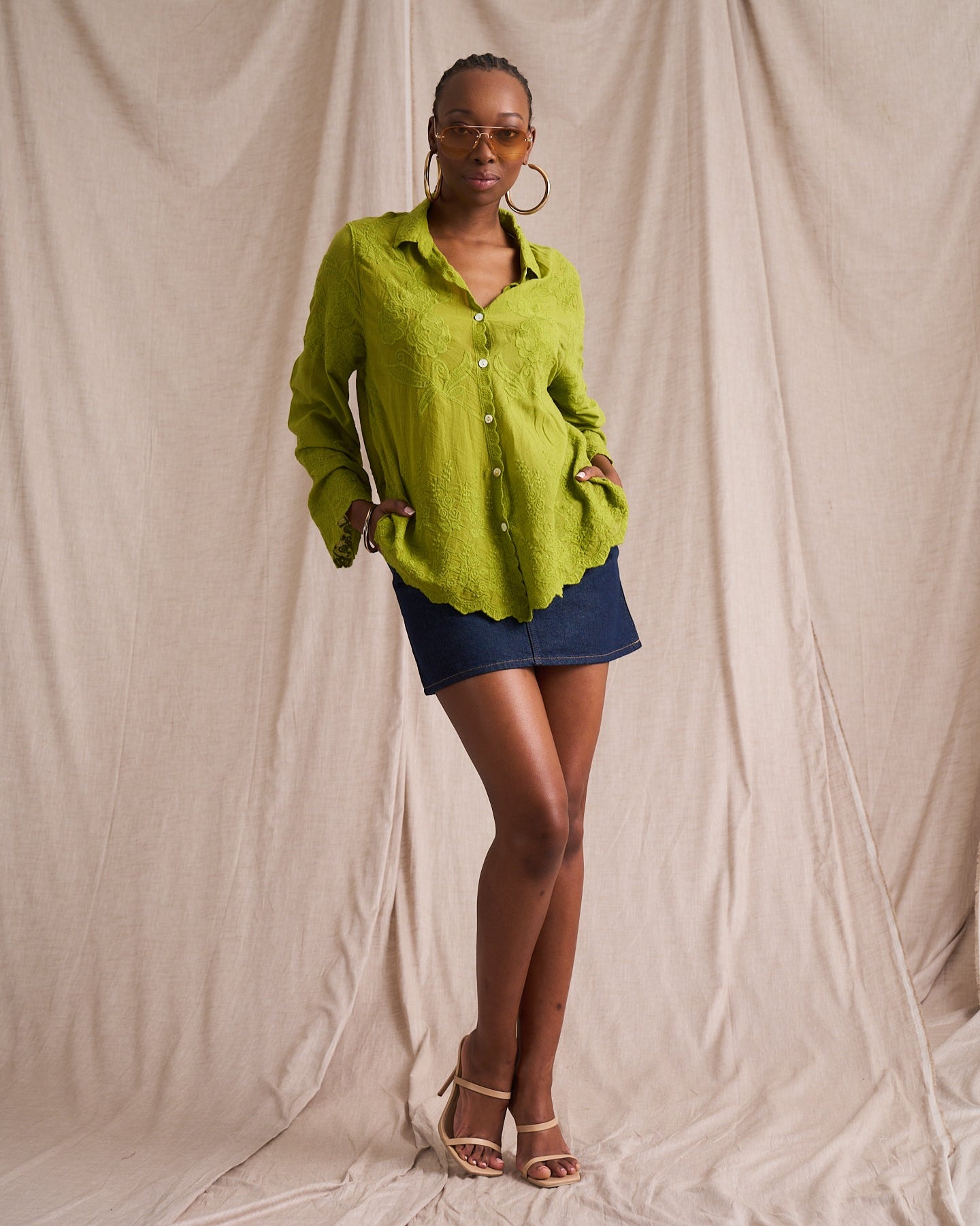 Retro Cotton Applique Shirt