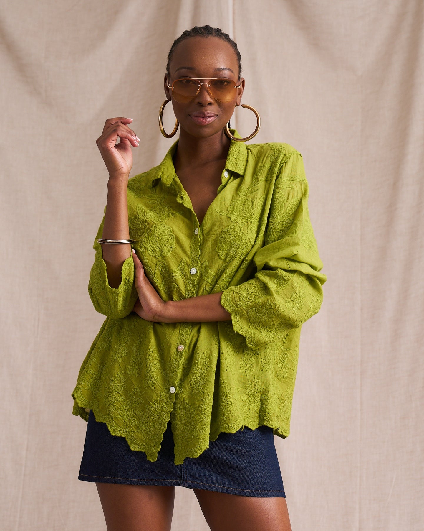 Retro Cotton Applique Shirt