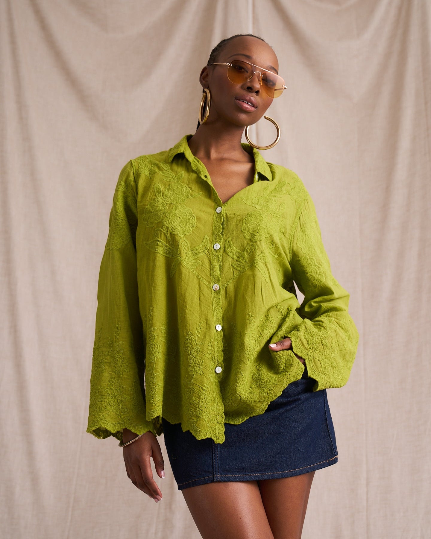 Retro Cotton Applique Shirt